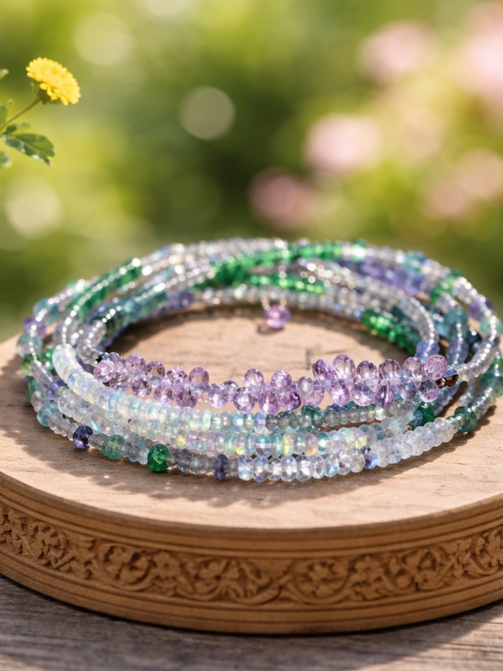 New Natural Opal Tsavorite Sapphire Necklace Wrap Bracelet 14k White Gold